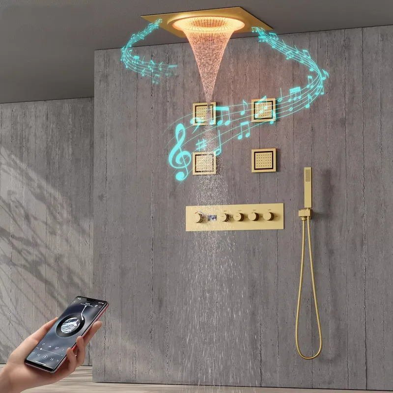 Spa & Wellness Zámeček Petrovice - ชุดฝักบัว LED อัจฉริยะ พร้อมระบบเสียงเพลงในห้องน้ำ ฝักบัวแบบฝังผนัง สีดำด้าน